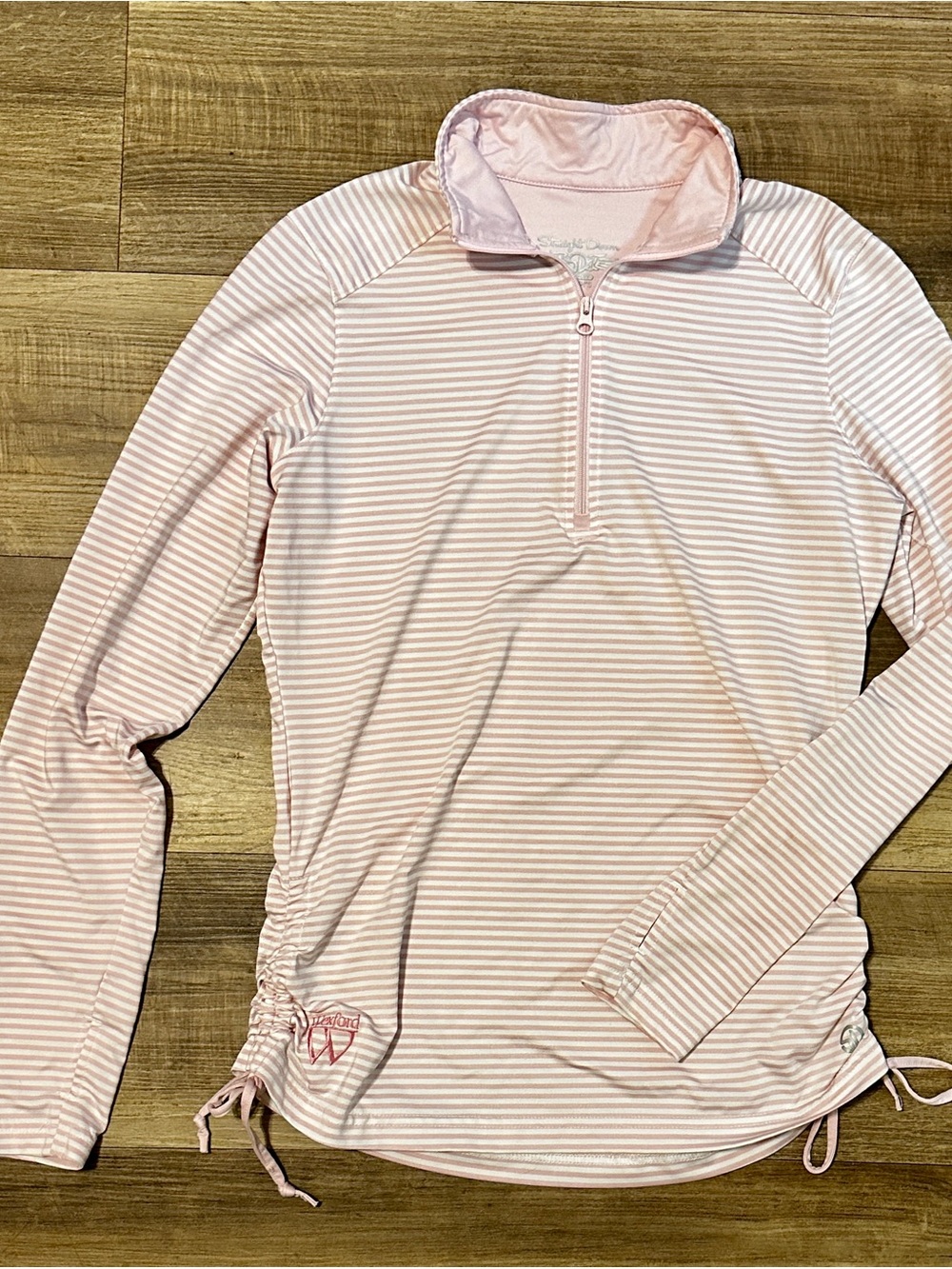 Light Pink Striped Quarter-Zip Women's Long Sleeve Golf Shirt